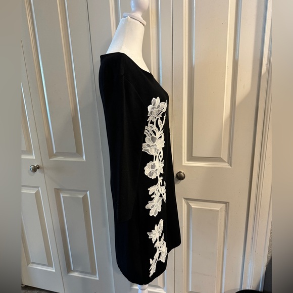 NWOT…INC…black sweater dress with white embroidered flowers..size L - Picture 2 of 6